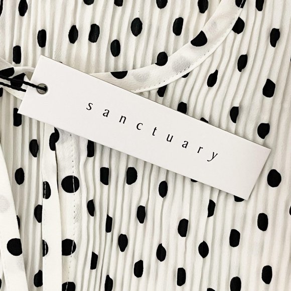 Sanctuary Small White Polka Dot Tie Neck Crystal Pleat Blouse NEW WITH TAGS - Picture 6 of 7